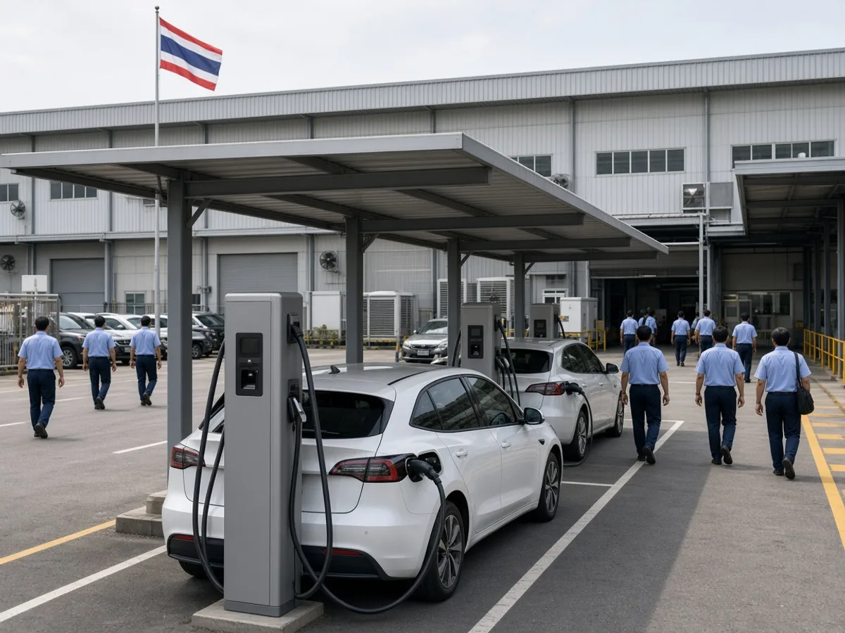 รถพนักงานชาร์จในนิคมใต้หลังคาโซลาร์